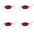 Fire like bilder av tre metallpinner med lys, bøyd midtdel og en påbegynt rosa rundstrikk