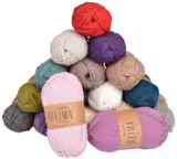 Drops Lima-nøster i lyserosa, lilla, rødt, petrol, olivengrønt, beige og grått