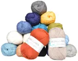 Tykke Viking Garn Hobbygarn-nøster i rustoransje, beige, blått, gult, grønt og hvitt