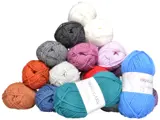 Viking Garn Merino-nøster i blått, petrol, rosa, oransje, grått og hvitt