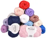 Drops Muskat-nøster i mercerisert bomull i marineblått, rosa, rødt, lilla, hvitt og blått