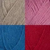 Nærbilde i fire ruter av Viking Garn Alpaca Storm i beige, rosa, blått og rødt