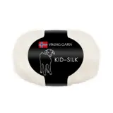 Ett hvitt, lodent nøste Viking Garn Kid-Silk med svart banderole og norsk flagg
